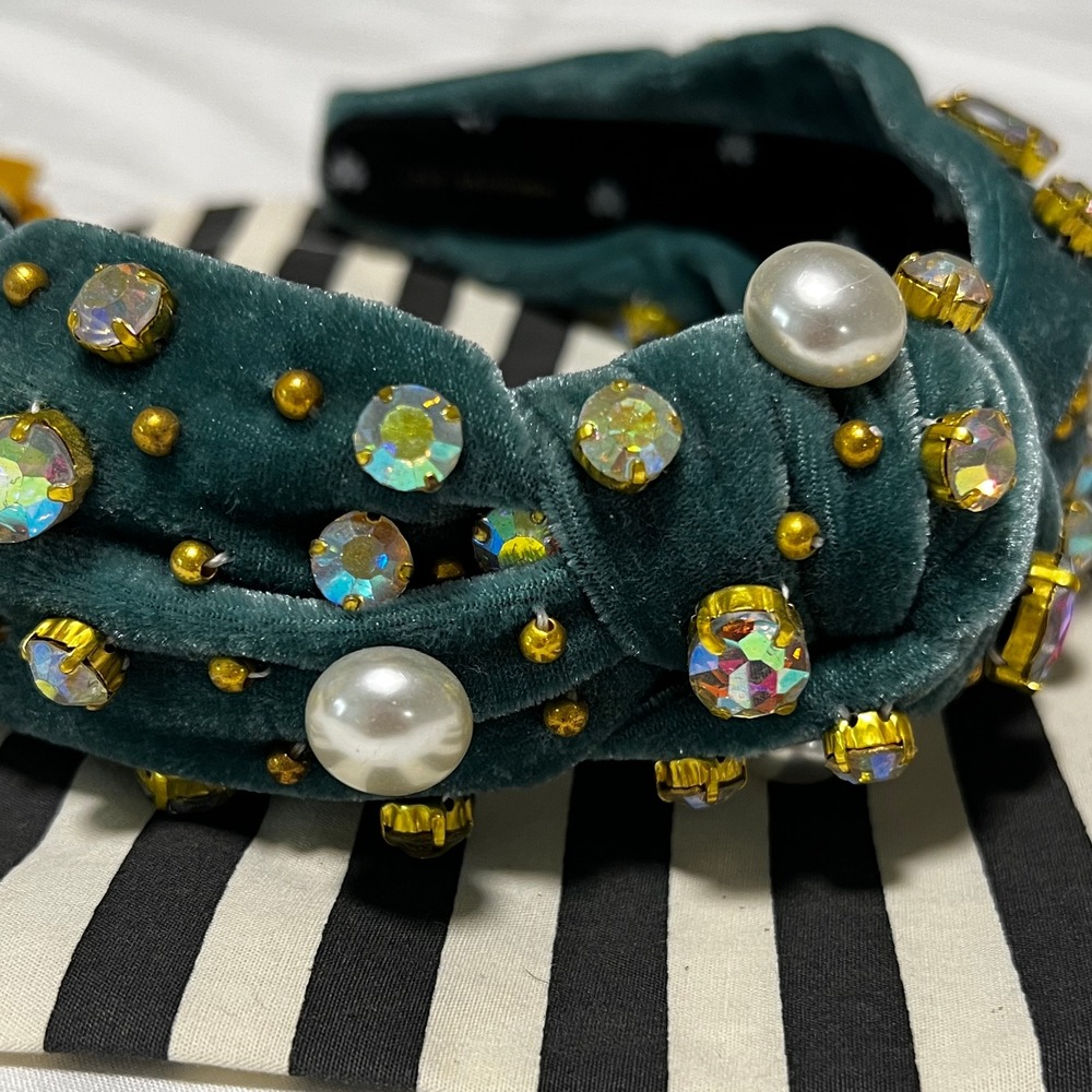 Lele Sadoughi Velvet Headband with Pearls and Crystals - Fashion Hair Accessory - Picture 6 of 7